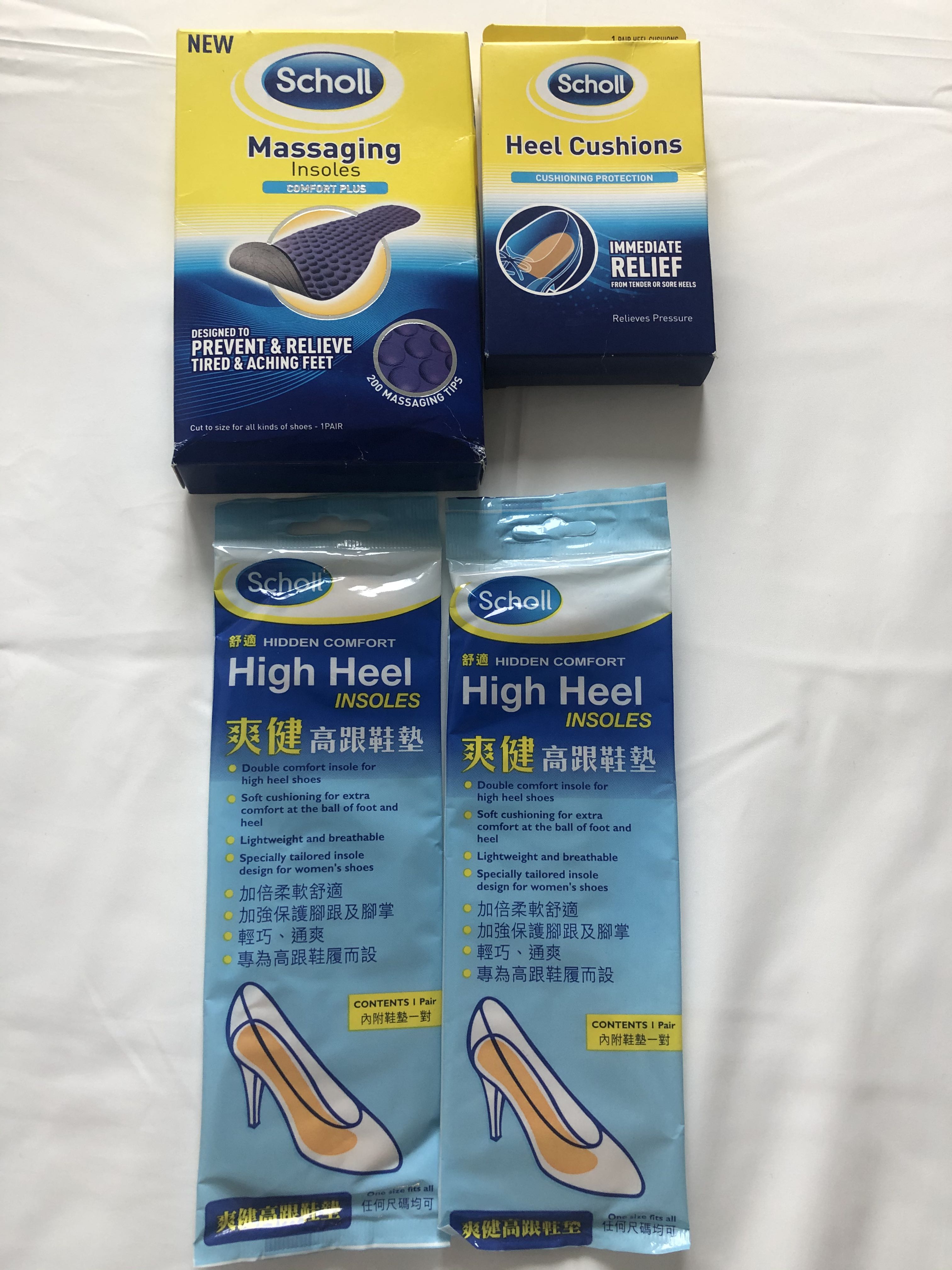 Scholl Massaging Insoles/Heel Cushions/High Heel 4 for $15, Men's Footwear, Shoe inserts & accessories on Carousell