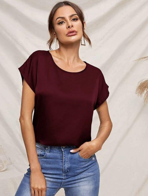 maroon satin top