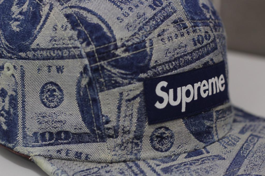 Supreme 100 Dollar Bill Camp Cap (Blue) FW17, Men's Fashion