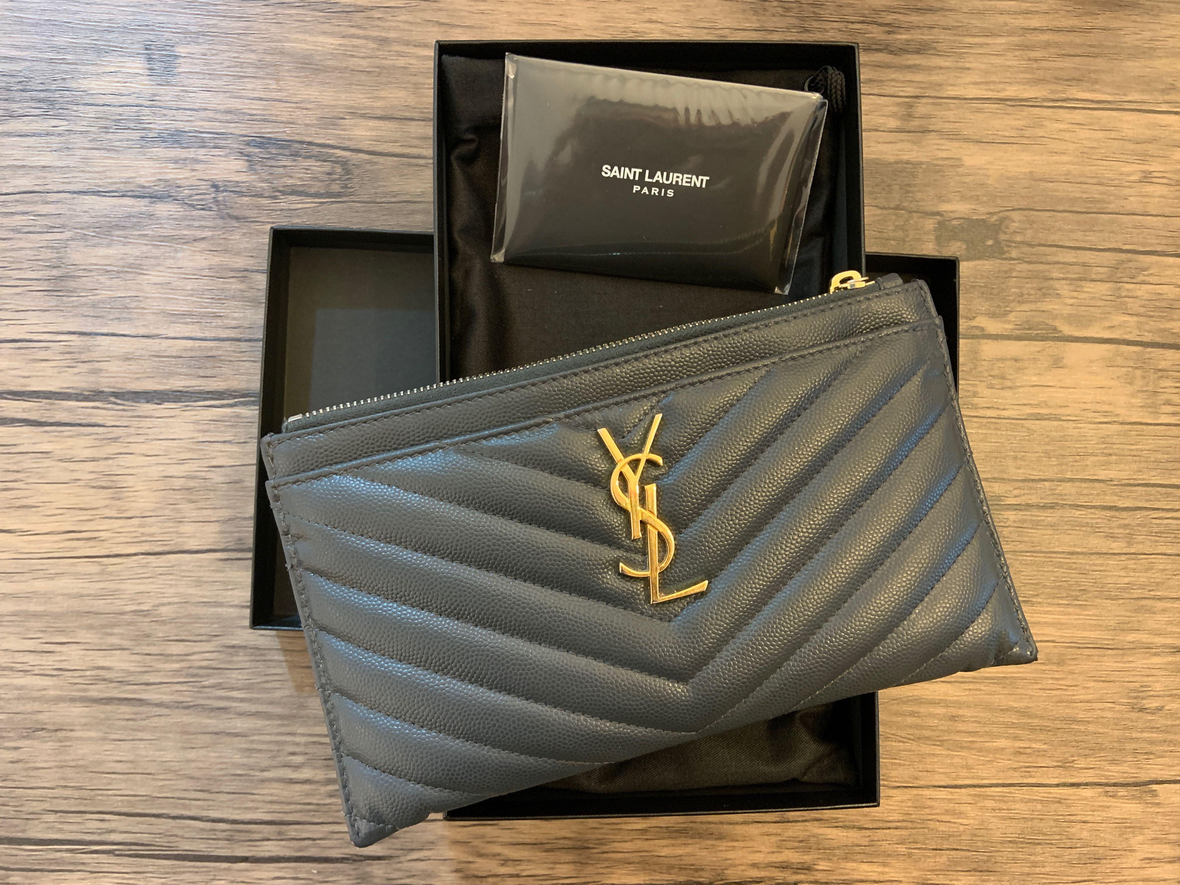 YSL SAINT LAUREN MONOGRAM BILL POUCH IN GRAIN DE POUDRE EMBOSSED LEATHER