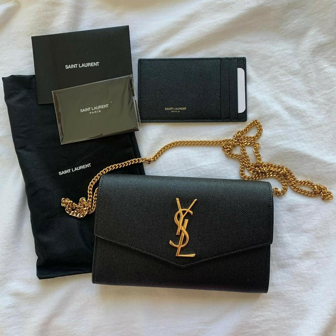 Ysl saint laurent wallet on chain authentic black gold hardware, Luxury,  Bags & Wallets on Carousell