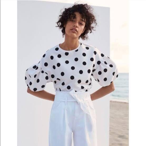 polka dot puff sleeve top zara
