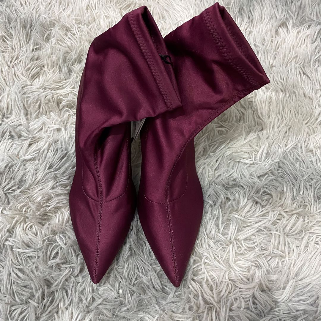 Zara Satin Sock Boots Women s Fashion Footwear Boots on Carousell