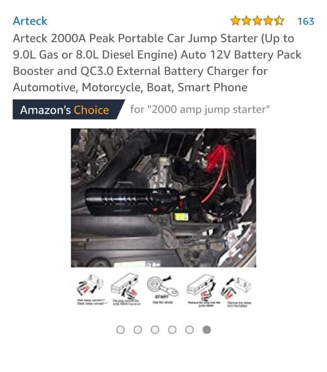 Arteck 2000a peak portable deals car jump starter