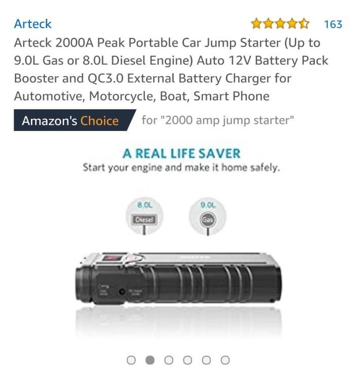 Arteck 2000a peak portable outlet car jump starter