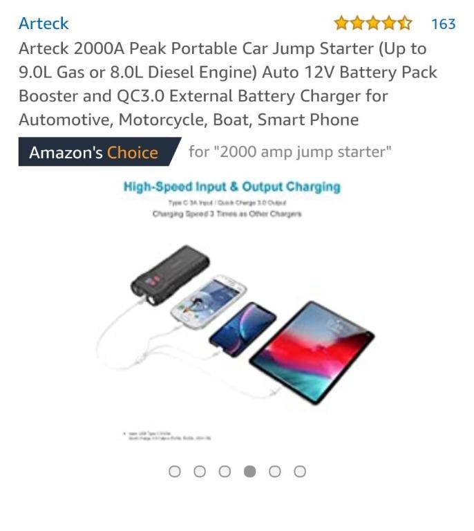 Arteck 2000A Peak Portable Car Jump Starter while stocks last