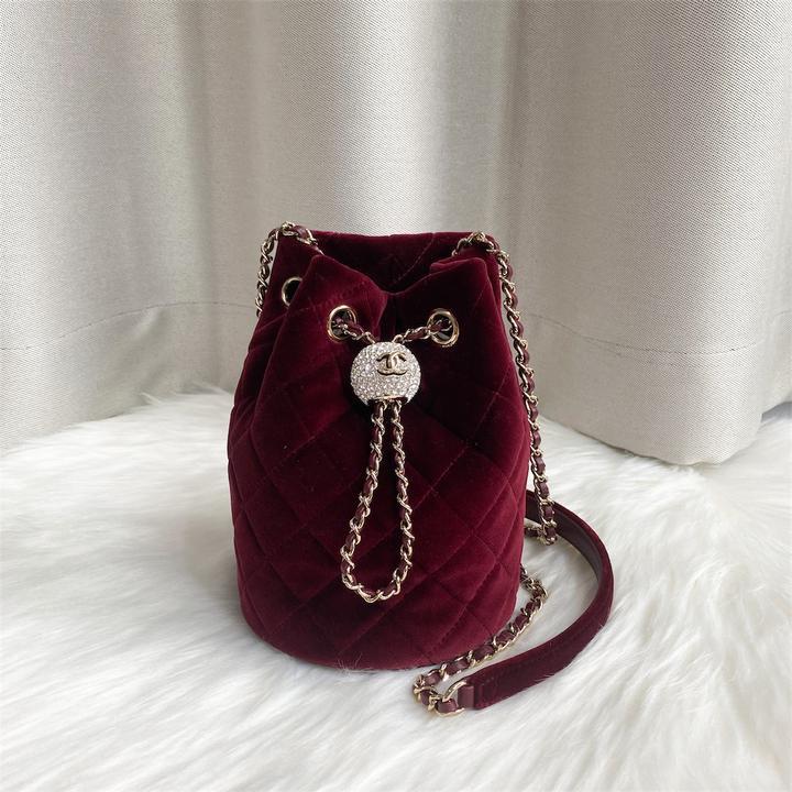 Chanel burgundy velvet bag clearance