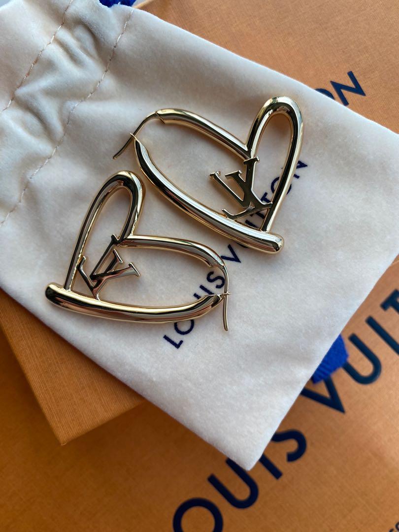 Authentic Louis Vuitton LV Initial Heart Gold Earrings Women From Japan