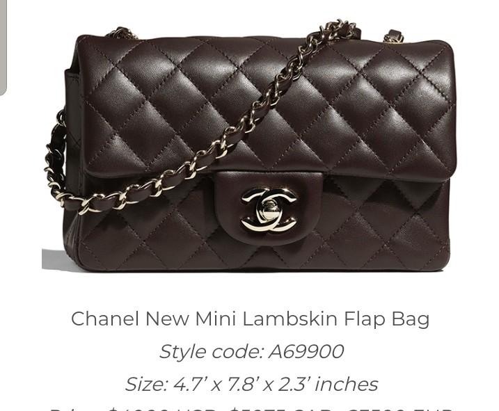 CHANEL Lambskin Quilted Mini Rectangular Flap Dark Brown