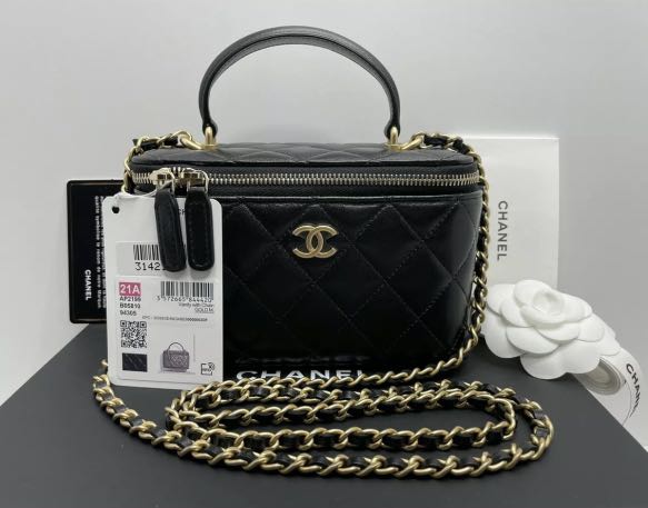 CHANEL 22P Small Vanity Case with Chain in Black Lambskin