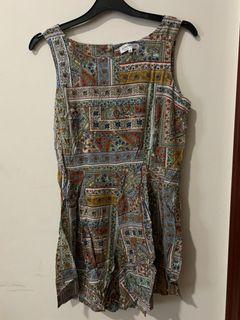 Cotton Jumpsuit Tribal Pattern Yellow
