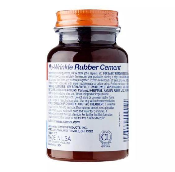 Elmer's NO-WRINKLE RUBBER CEMENT Dries Clear BRUSH APPLICATOR | ADHESIVE  GLUE