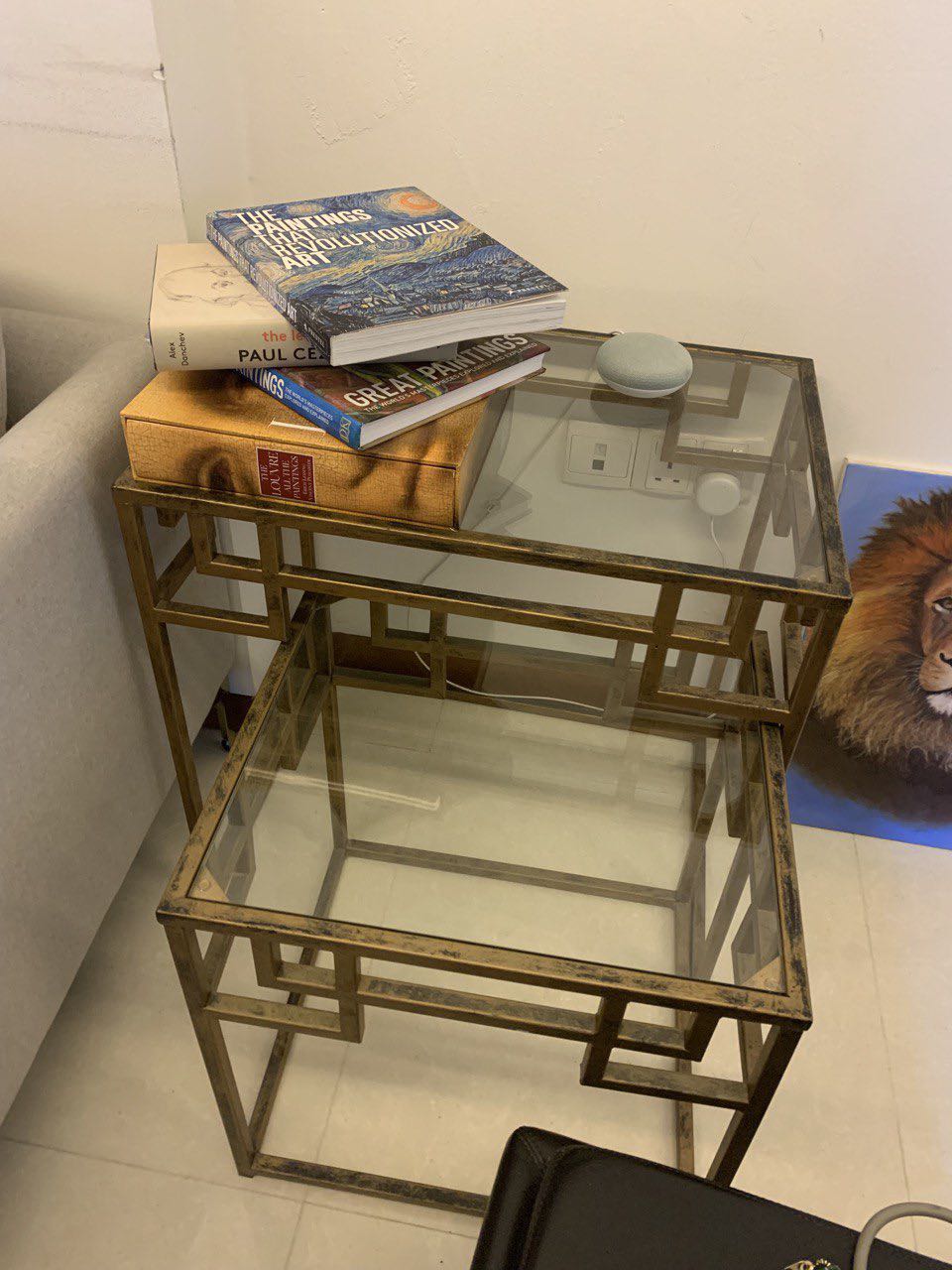 Gold Frame Glass Sidetable Console Table, Furniture & Home Living