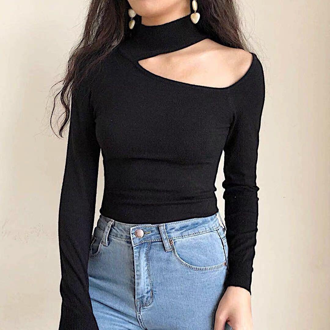 High neck off shop shoulder top