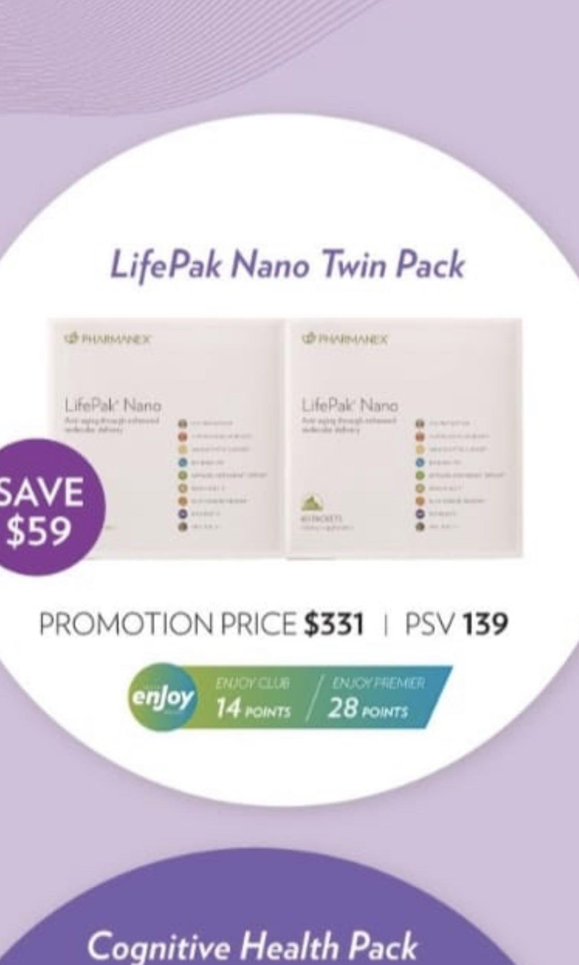 2 x Lifepak Nano (NuSkin/Pharmanex) (Category: Health Food, Drinks & Tonics) located in Singapore. Submitted by ajdizon7 (Listing ID 1058992593, Image 1). Description: Lifepak Nano x 2 NuSkin/Pharmanex Benefits Nourishes and protects cells, tissues, and organs in the body with the specific purpose to guard against the ravages of aging each day of your lifespan* Superior bioavailability with CR-6 LipoNutrients™ enhances uptake from the gut into th