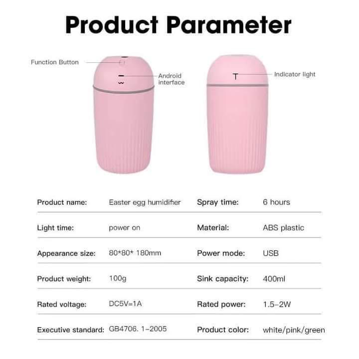 Mini Humidifer Aroma Oil Diffuser USB Mist Maker (Category: Air Purifiers & Dehumidifiers) located in Quezon City. Submitted by ichealann (Listing ID 1116960211, Image 3). Description: 🌪️Mini Portable Ultrasonic Humidifer🌪️ 🔥Aroma Oil Diffuser USB Mist Maker🔥 ✅ Material: ABS/PP/silicone/electronic components ✅ Working voltage: DC5V ✅ Working current: 400mA ✅ Use power: 1.5W ✅ Spray volume: 40mL / H ✅ Water tank capacity: 420ML / 220ML ✅ Use t