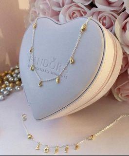 Pandora loved script necklace and bracelet 2200 bracelet, 1799 necklace