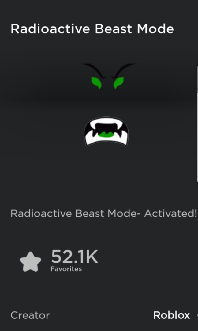 Roblox radioactive green beast mode limited, Video Gaming, Gaming ...