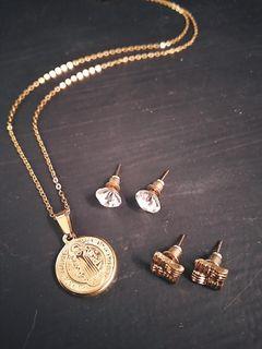 Rose Gold Necklace with 4 Pairs Earrings Set (read bio)