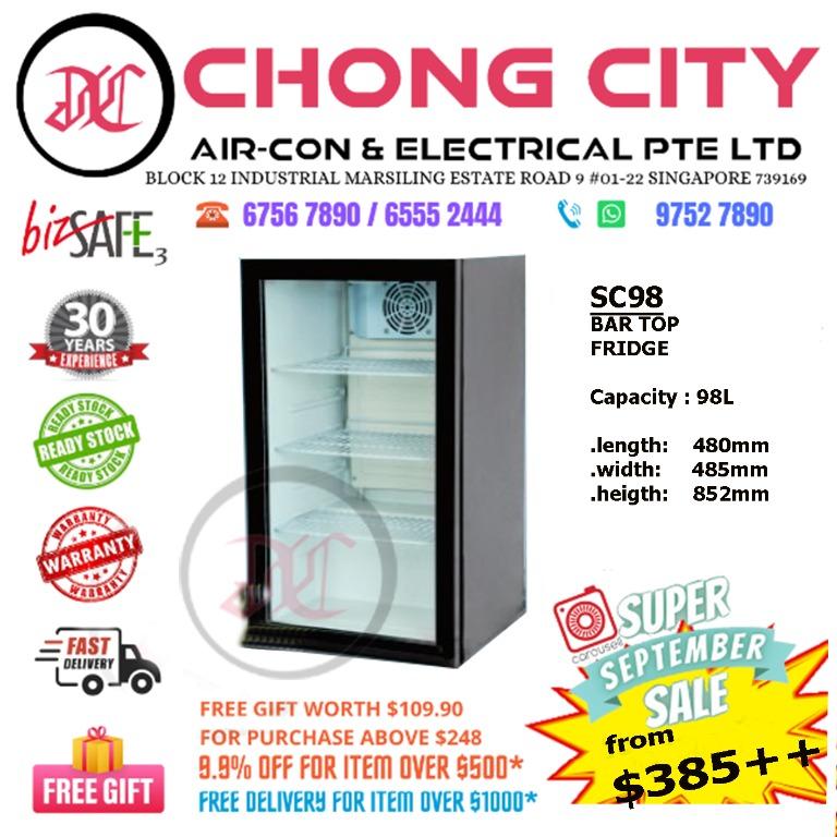 SC98Mini Bar Top Glass Door Chiller, TV & Home Appliances, Kitchen