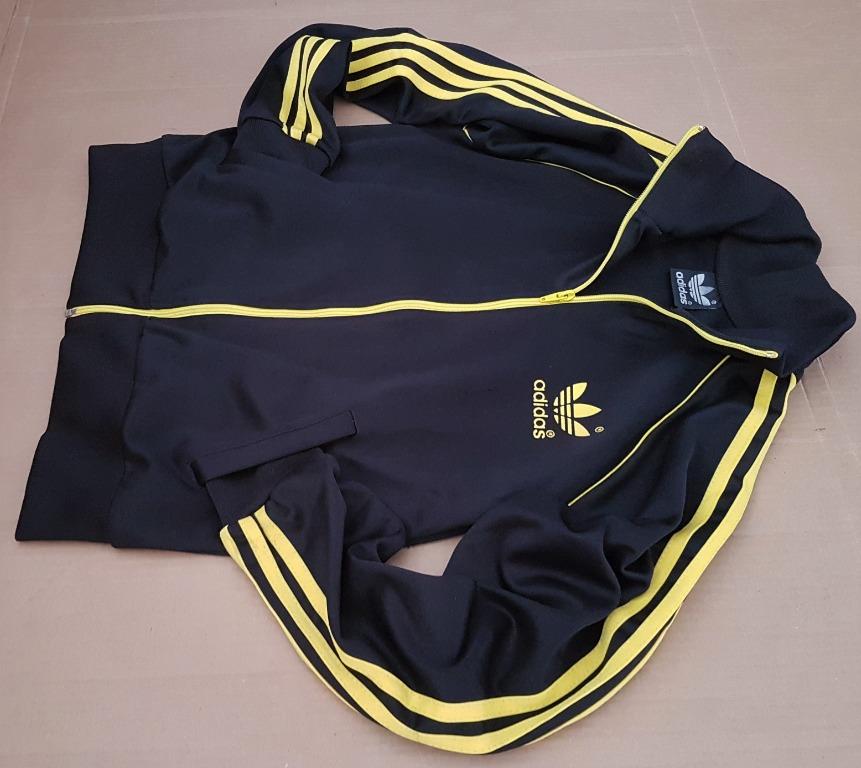 Adidas yellow on sale jacket black stripes