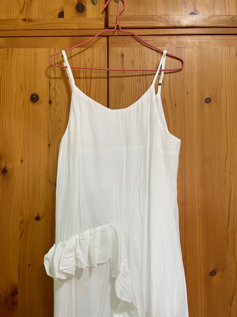 White Flowy Beach Dress with Ruffles Women s Fashion Dresses