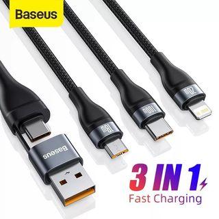 [with Freebie] Baseus 3 in 1 USB Type C Cable for Xiaomi Samsung 5A 100W Fast Charging Data Cable for iPhone 11 Pro Phone Charger Micro USB C Cable 1.2m