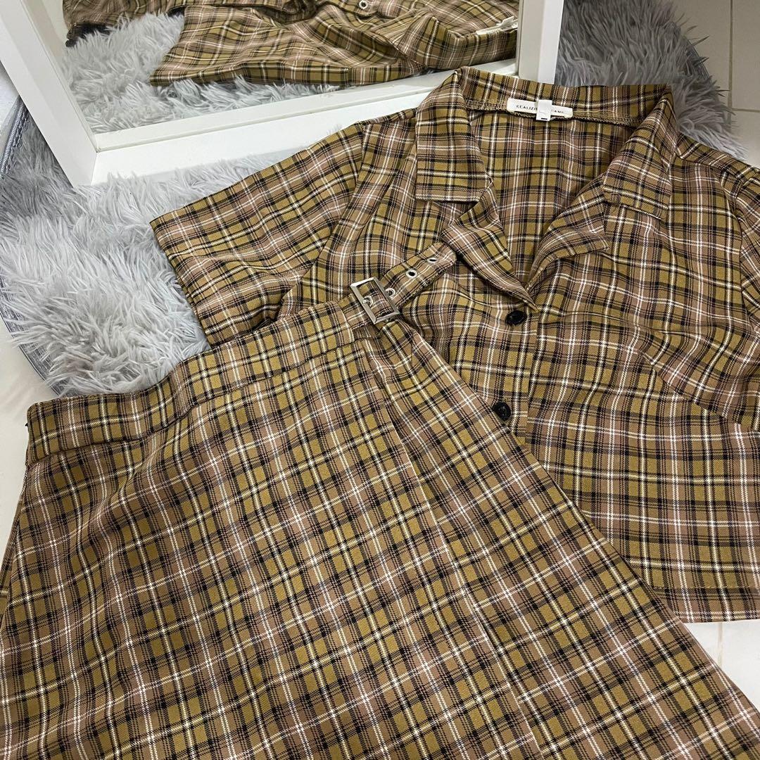 yellow gingham two piece set