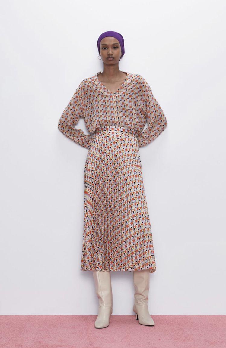 ZARA Geometric Printed Shirt Fesyen Wanita Pakaian Wanita