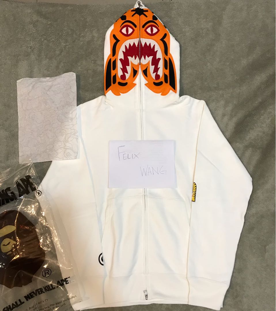Bape white hotsell tiger hoodie