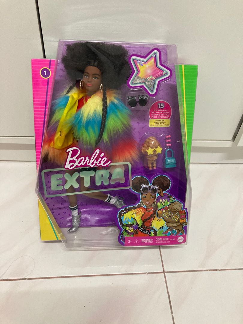 PDSALE (B24) Barbie Extra Doll 1 in Rainbow Coat with Pet Poodle