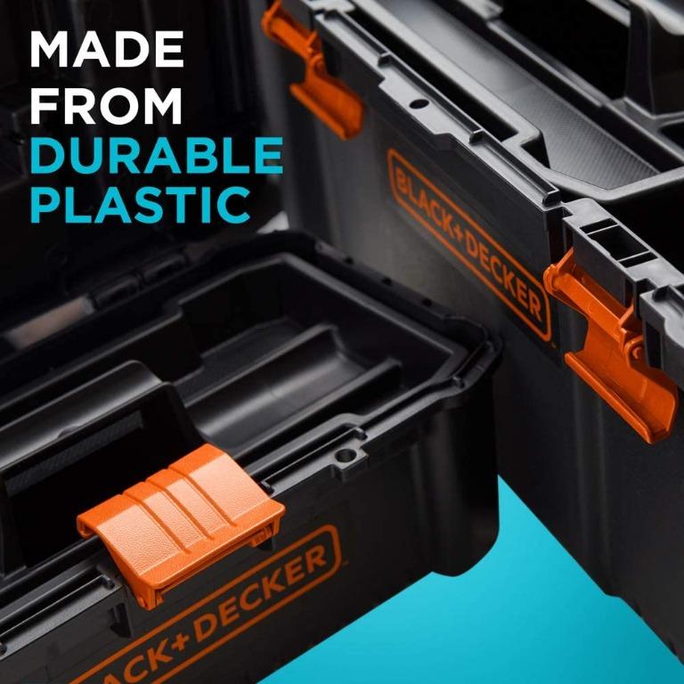 BLACK+DECKER Tool Box Bundle – 19” & 12” Boxes With Trays, Clear Top Compartments, Lockable