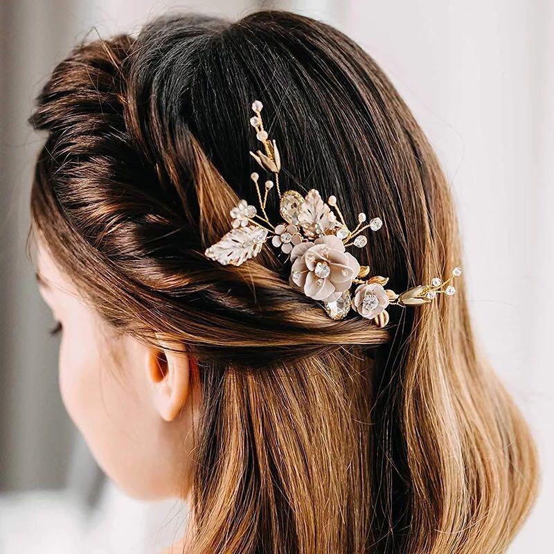 NEW bridal wedding rhinestone handmade gold hair comb accessories ha1901 