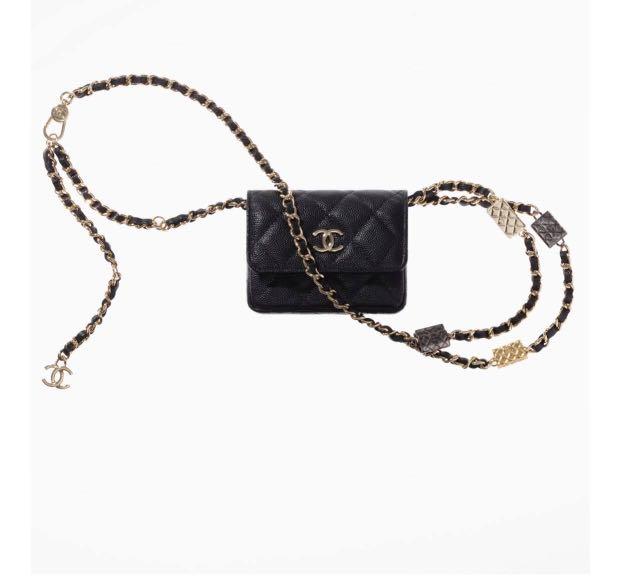 Chanel card holder with chain black caviar ghw, Women's Fashion, Bags