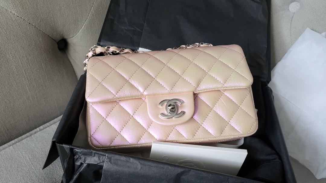 Chanel iridescent Pink mini rectangular, Luxury, Bags & Wallets on
