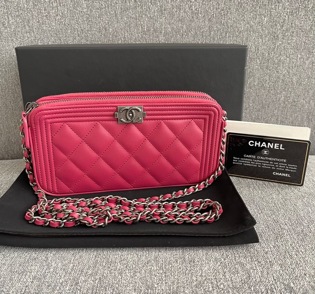 Chanel Le Boy Wallet On Chain Woc Double Zip Clutch Crossbody Bag - Series  26 *** Ruthenium Hardware, Luxury, Bags & Wallets On Carousell
