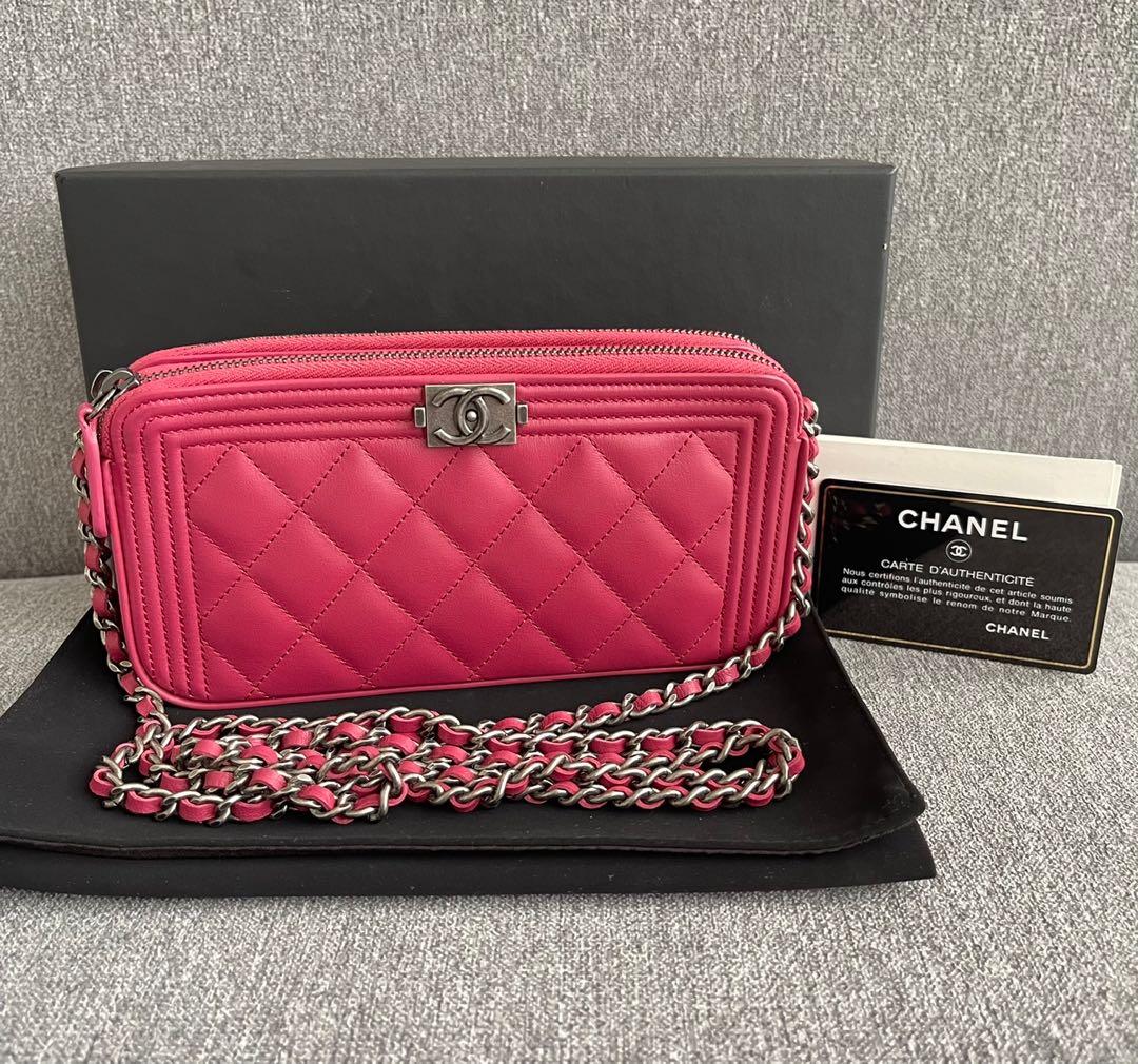 Chanel boy double clearance zip wallet on chain