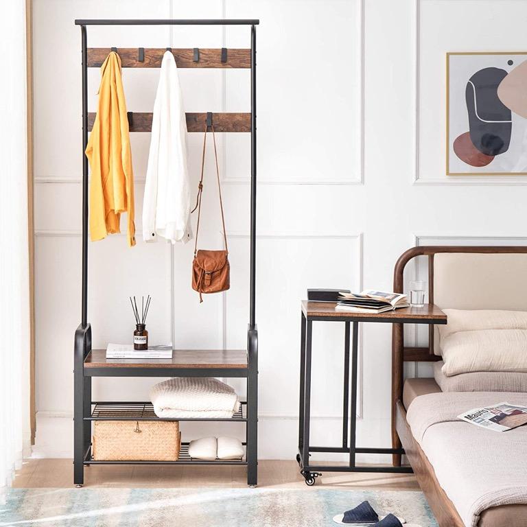 Free standing coat rack with bench hot sale