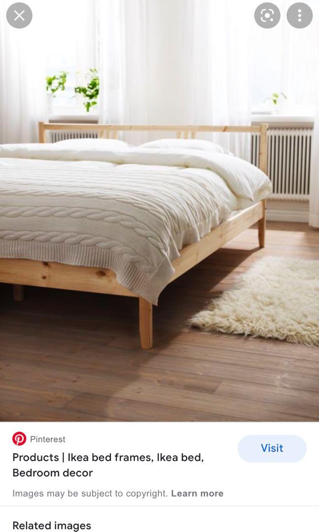 Ikea Fjellse Queen Solid Wood Pine Wood Wooden Bed Frame With Mattress,  Furniture & Home Living, Furniture, Bed Frames & Mattresses On Carousell