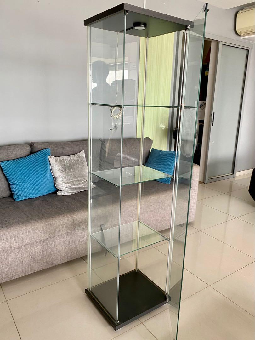 IKEA SHELF DETOLF (glass door black, 43x163cm), Furniture