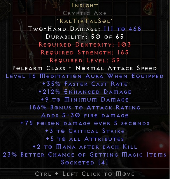 Insight Cryptic Axe Base (Diablo 2R PC), Video Gaming, Gaming