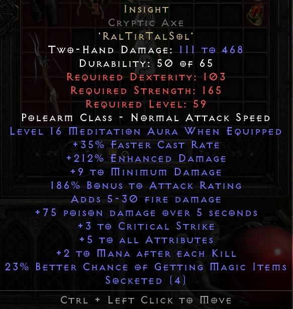 Insight Cryptic Axe Base (Diablo 2R PC), Video Gaming, Gaming