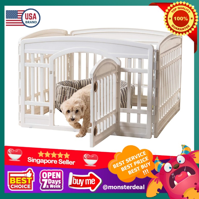 Dogs IRIS USA 24 6 Panel Exercise Pet Playpen with Door Doors, Gates