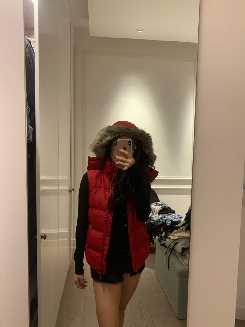 Jack wills small size red gilet vest feather puffy jacket