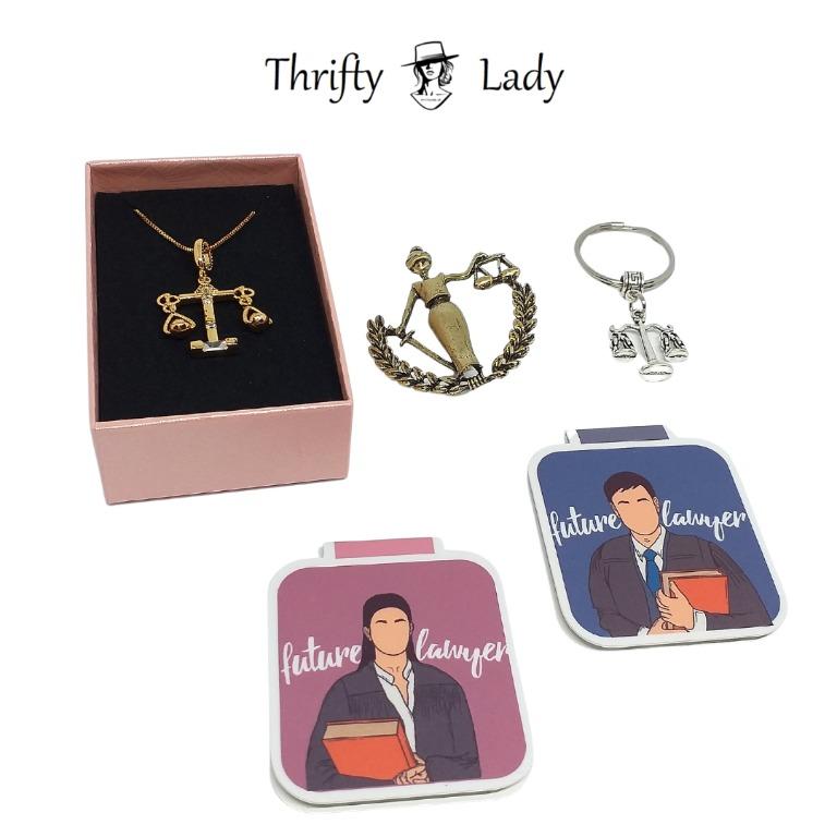 Lawyer Gift Set (Scales of Justice Necklace and Keychain, Lady Justice