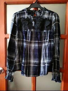 M&S Cotton Checkered Top Long Sleeves
