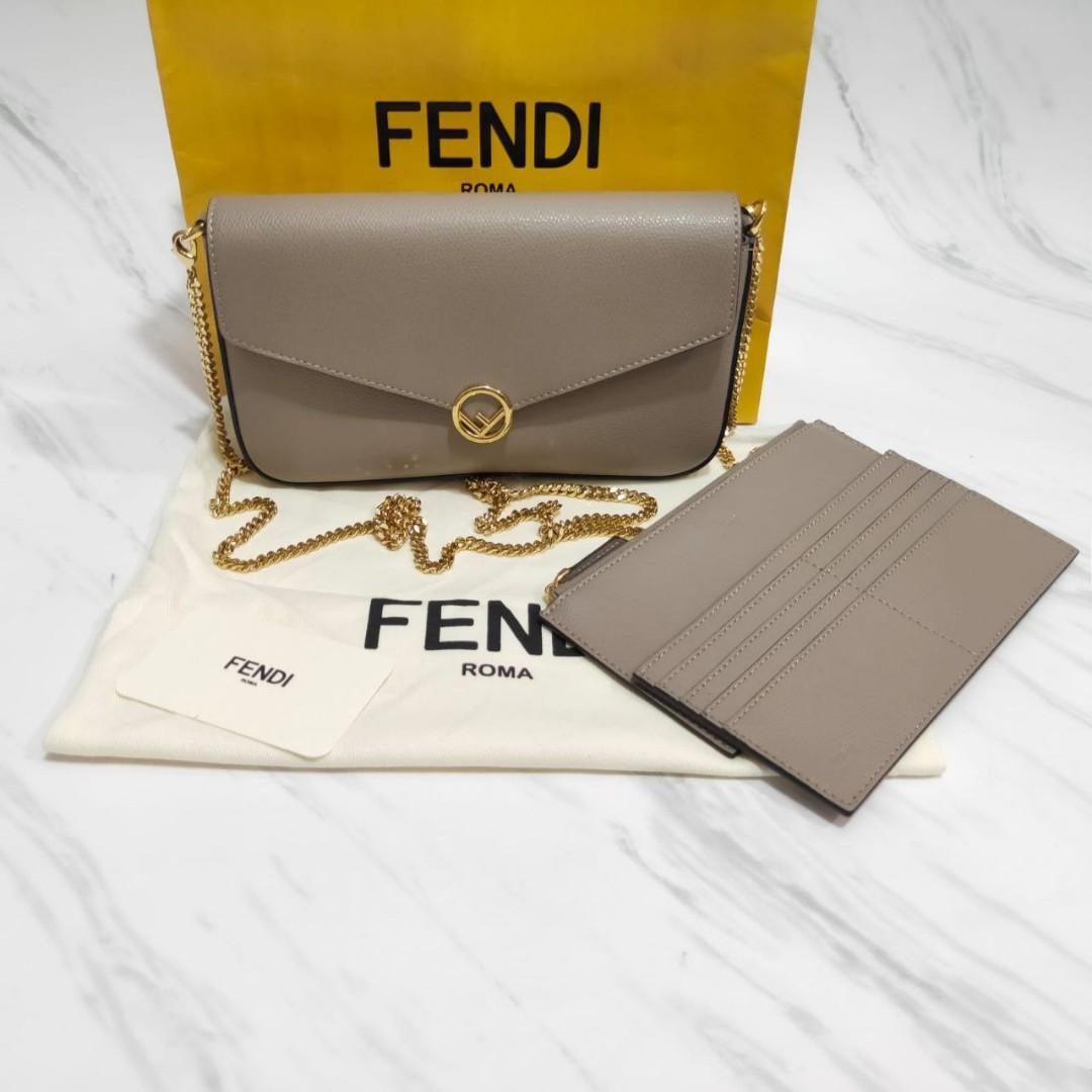New Fendi woc grey ghw dpt pouch and card wallet box db receipt