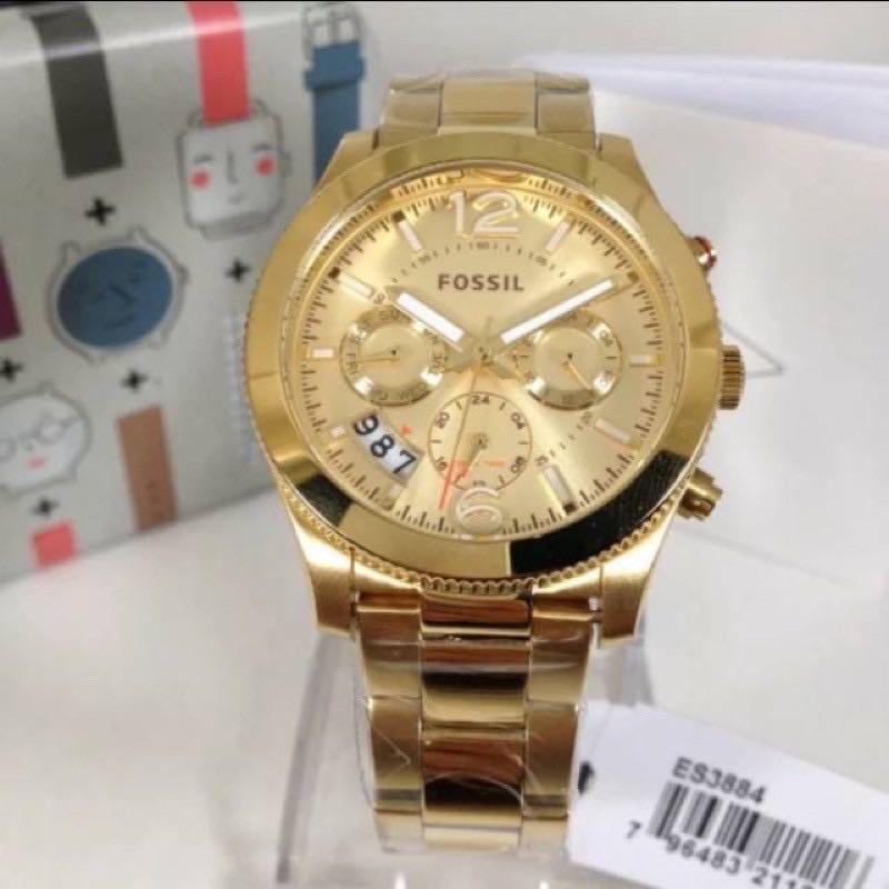 Original 100 Fossil Watch Boyfriend Women Gold ES3884 Fesyen