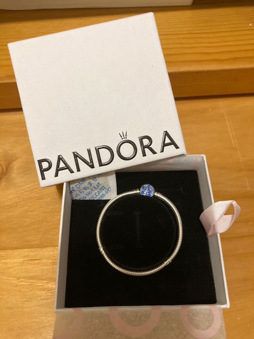 Pandora Moments Sparkling Blue Disc Clasp Snake Chain Bracelet