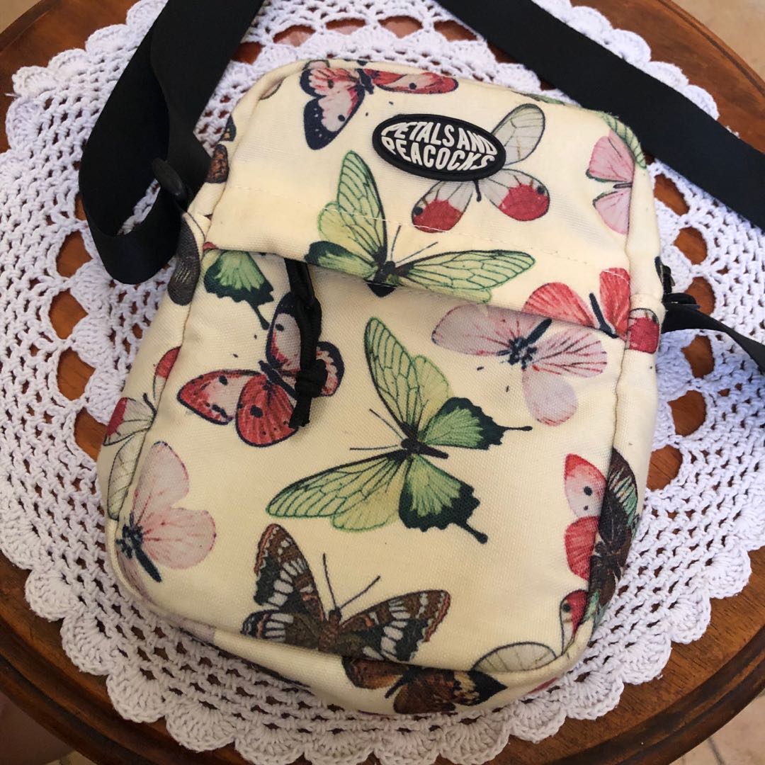 Petals and Peacocks butterfly crossbody bag